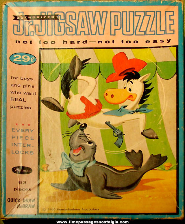 Boxed ©1960 Hanna Barbera Quick Draw McGraw Cartoon Character Jig Saw Puzzle
