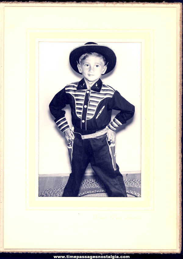 Old Boy in Cowboy Outfit Peter Pan Studio Photograph with Folder