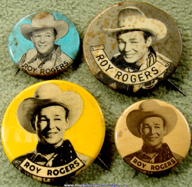 (4) Different Old Roy Rogers Movie Star Cowboy Pin Back Buttons