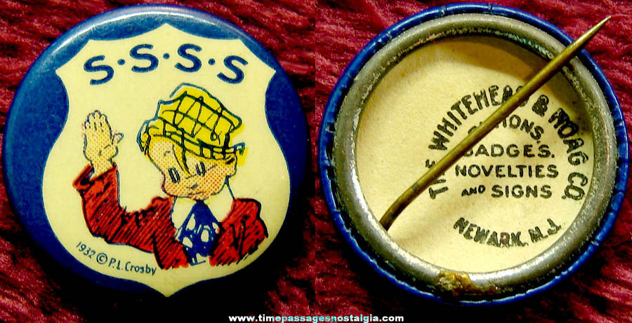 1932 Skippy’s Secret Service Society Wheaties Cereal Premium Celluloid Pin Back Button