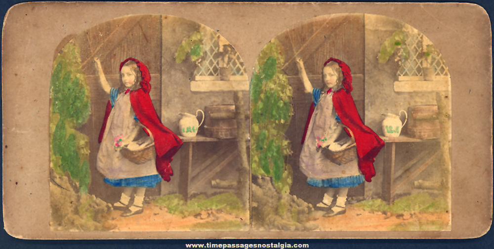 Old Little Red Riding Hood Nursery Rhyme Character Colored Stereo View Card