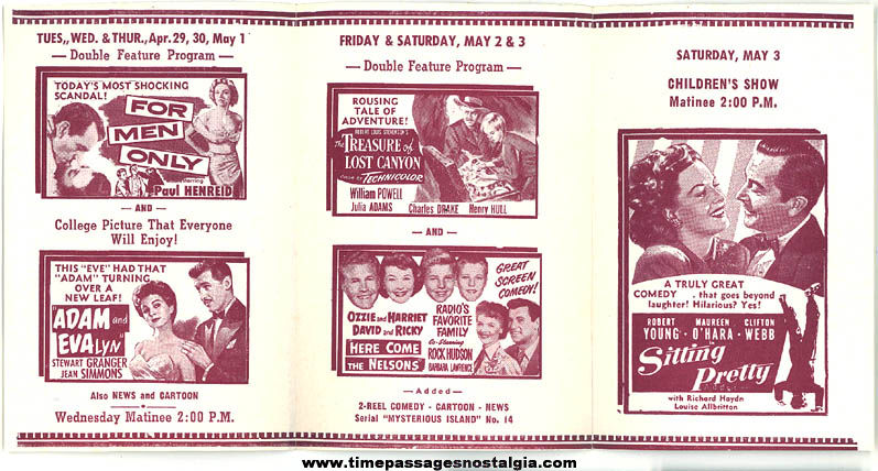 1950s The Playhouse Gorham Maine Theatre Movie Schedule Mailer