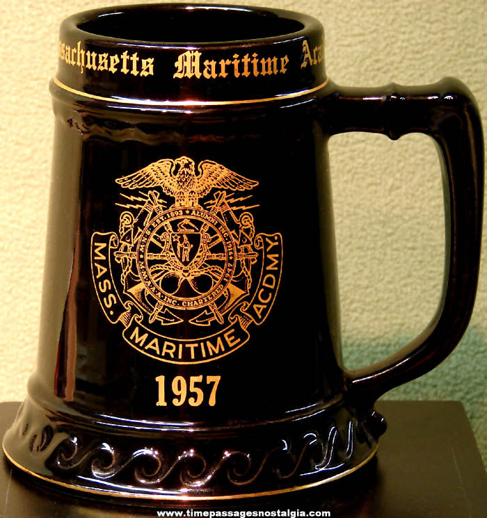 Large 1957 Massachusetts Maritime Academy Advertising Souvenir Ceramic Drink Mug