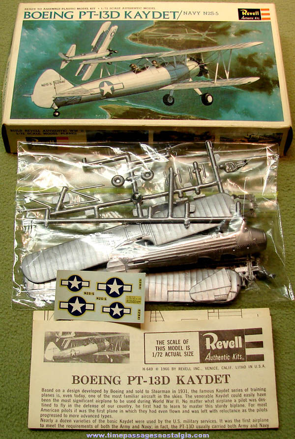 ©1966 Boxed Miniature American Boeing PT-13D Kaydet Biplane Airplane Revell Plastic Model Kit