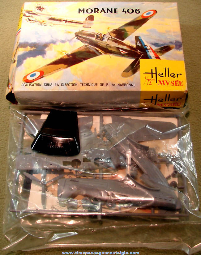 Old Boxed Miniature French Morane 406 World War II Airplane Heller Plastic Model Kit