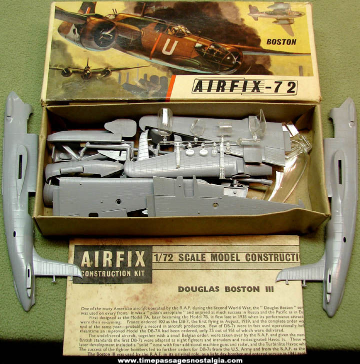 Old Boxed Miniature World War II American Douglas Boston III Airplane Airfix Plastic Model Kit