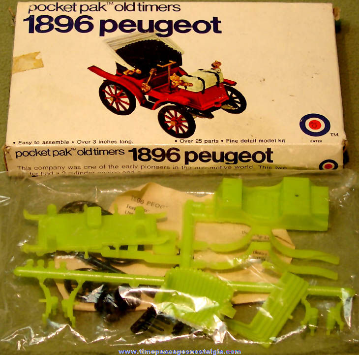 Old Unused & Boxed Entex Pocket Pak Old Timers 1896 Peugeot Automobile Plastic Model Kit