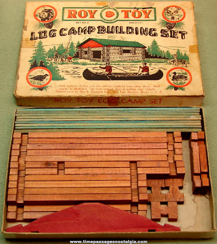 Old Boxed Wooden Roy Toy Log Camp Building Set Number 2