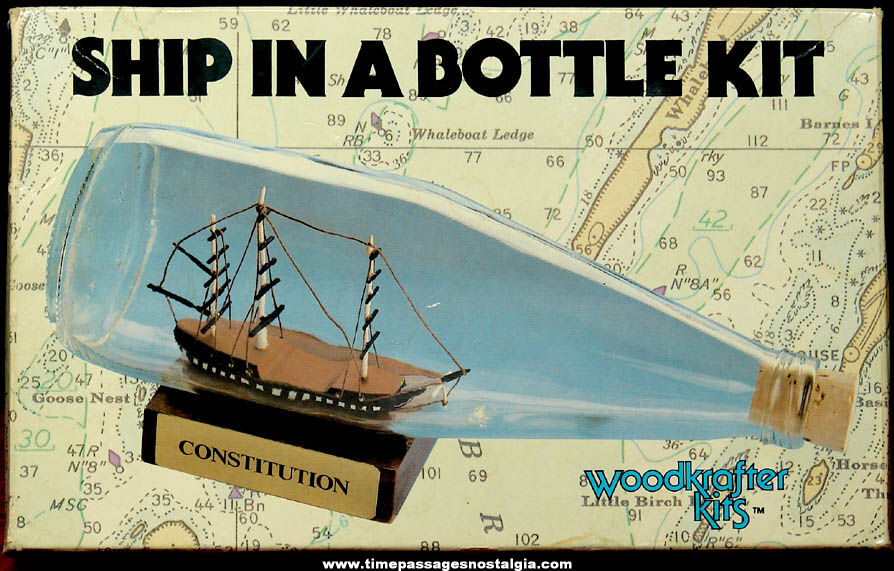 Unused Boxed 1984 U.S.S. Constitution Ship In A Bottle Woodkrafter Model Kit