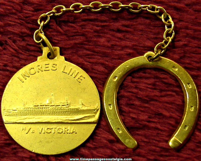 Old MS Victoria Incres Line Cruise Ship Advertising Souvenir Good Luck Key Chain