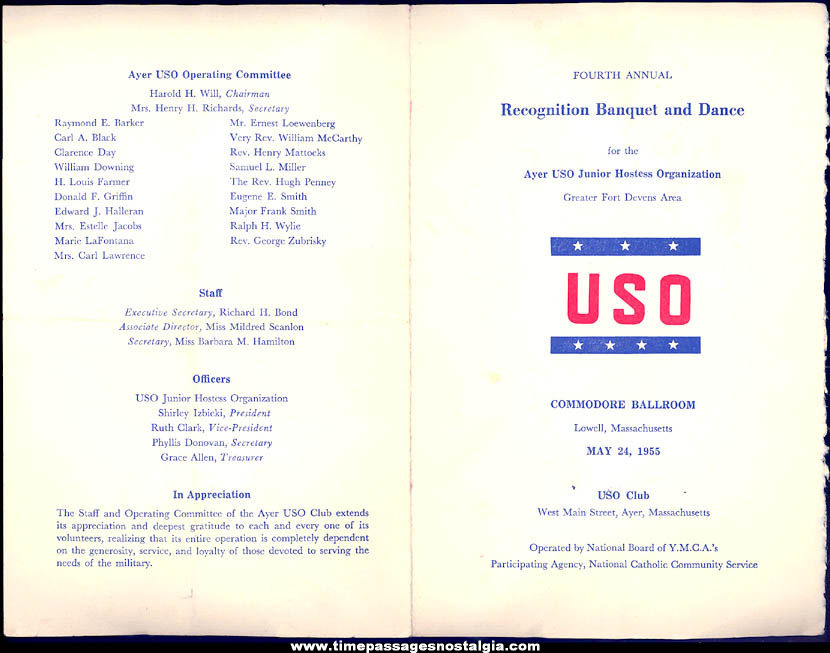 (2) Different 1950s United Service Organization USO Paper Advertising Items