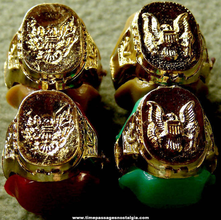 (4) Old United States Army Insignia Gum Ball Machine Prize Toy Rings