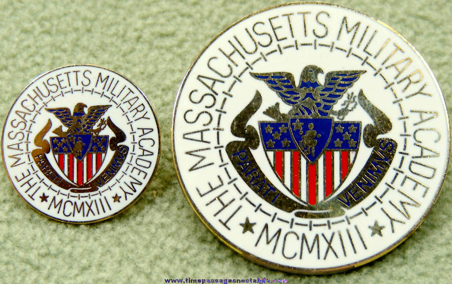 (2) Matching Massachusetts Military Academy Advertising Enameled Pins