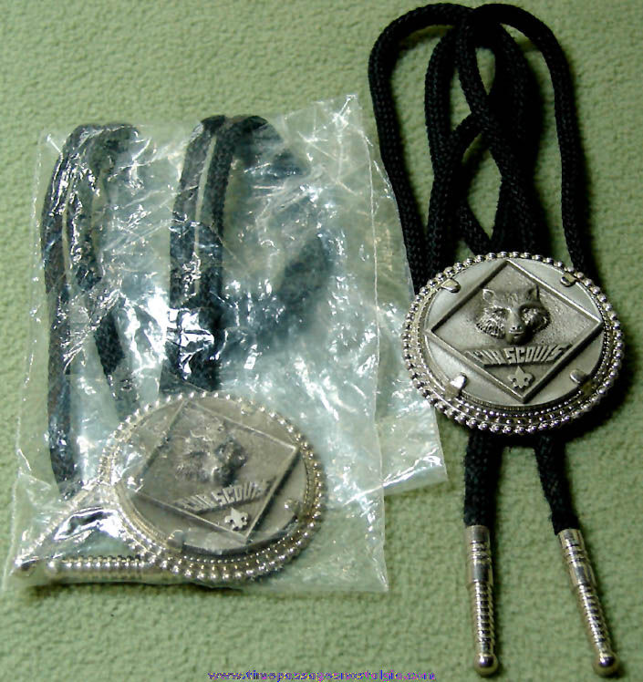 (2) Matching Unused Cub Scouts Uniform Bolo Ties with Metal Advertising Slides
