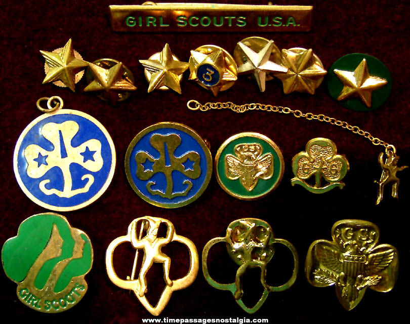 (17) Small Old Brownie and Girl Scout Advertising Pins & Charm