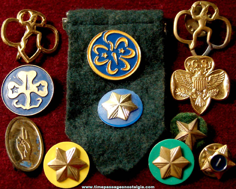 (12) Small Old Brownie and Girl Scout Advertising Pins & Charm