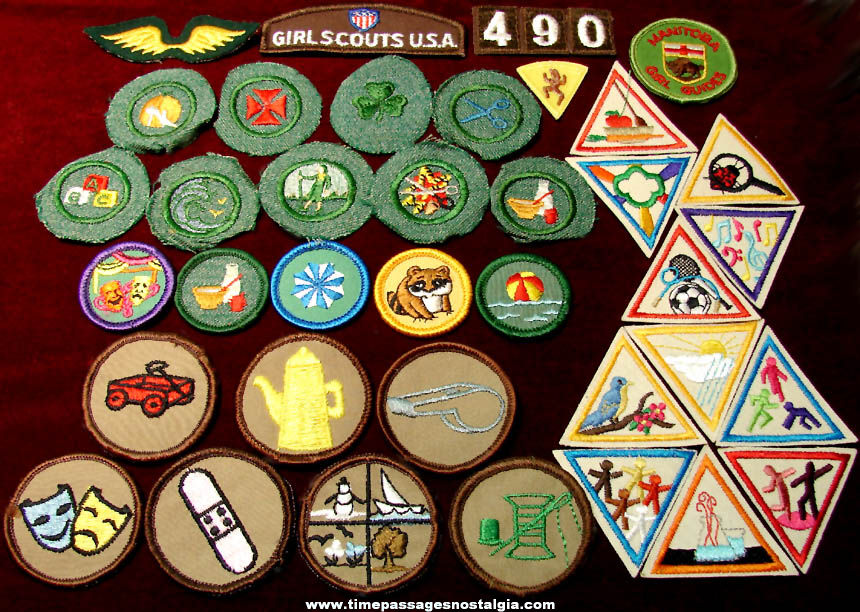 (39) Small Old Brownie or Girl Scout Merit or Activity Badge Patches