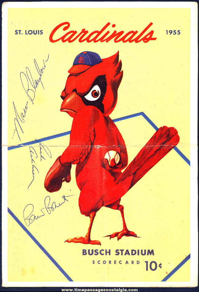 Autographed 1955 St. Louis Cardinals vs. Philadelphia Phillies Baseball Game Score Card