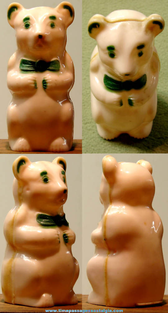 Small Old Painted Hard Plastic Bear Animal Coin Bank