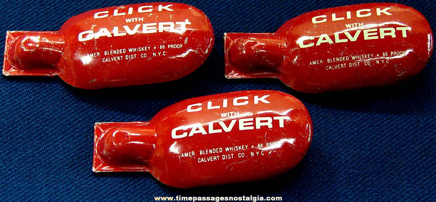 (3) Old Calvert Whiskey Advertising Premium Tin Clicker Noisemakers