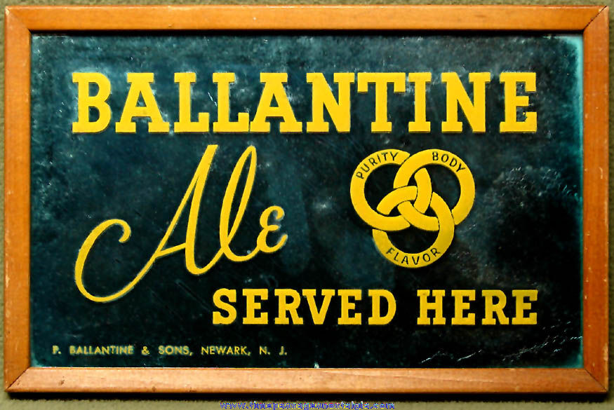 Small Old Framed Ballantine Ale Beer Advertising Bar Mirror Sign