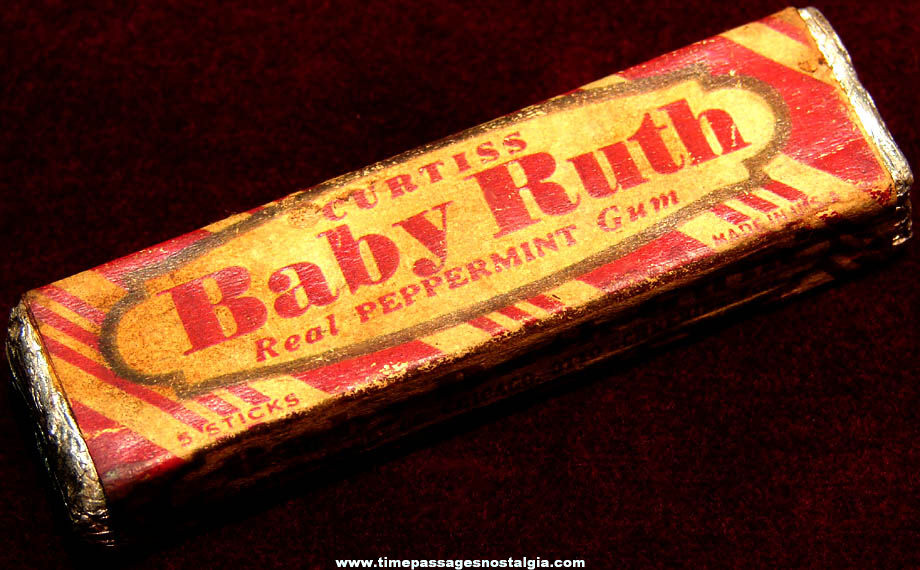 Old Unopened Curtiss Baby Ruth Peppermint Chewing Gum Five Stick Package
