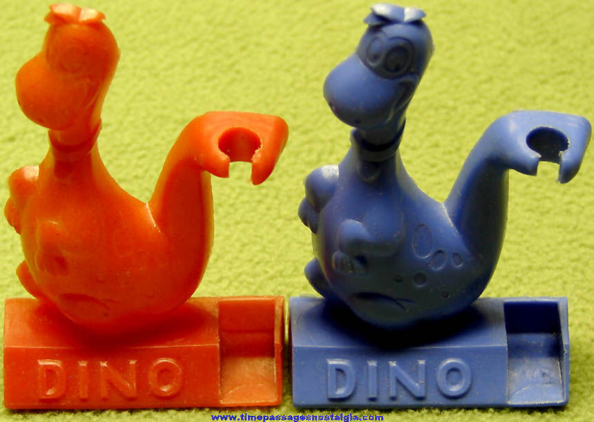 (2) 1974 Post Flintstones Cereal Dino Cartoon Character Pencil Holder Prizes