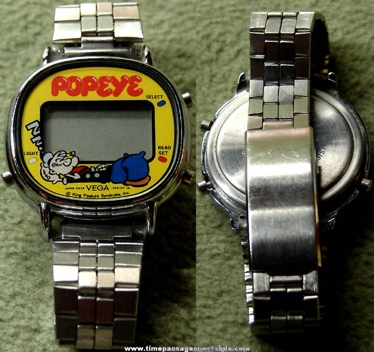 Old Popeye The Sailor King Features Cartoon Character Vega Quartz Digital Wrist Watch