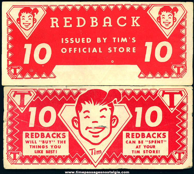(2) Old Tim Character Official Store 10 Redbacks Coupon Notes