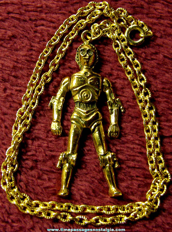 Old Star Wars C-3PO Robot Character Metal Figure Jewelry Necklace