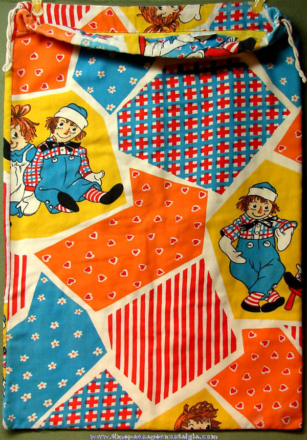 Large Colorful Old Raggedy Ann & Andy Character Doll Drawstring Cloth Duffle Bag