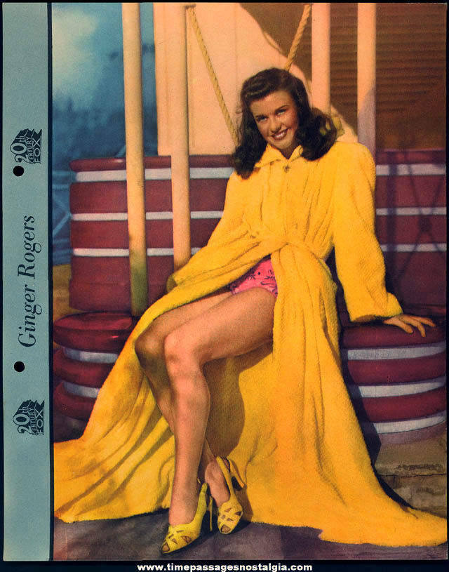 Colorful 1942 Ginger Rogers Dixie Lid Ice Cream Premium Movie Star Picture Card