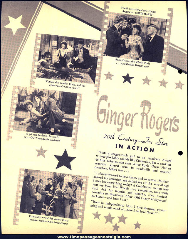 Colorful 1942 Ginger Rogers Dixie Lid Ice Cream Premium Movie Star Picture Card