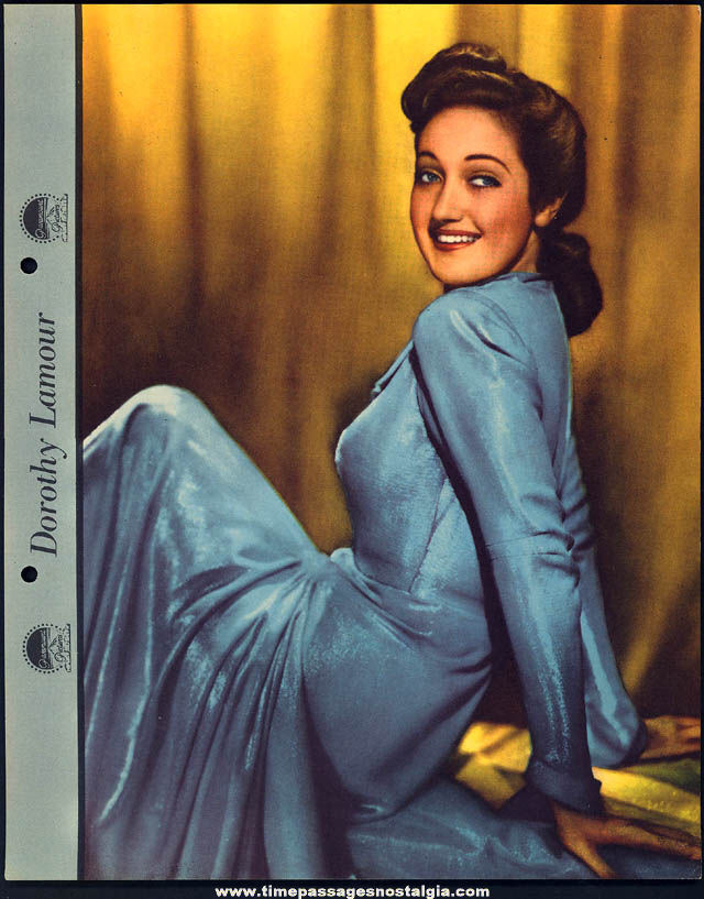 Colorful 1942 Dorothy Lamour Dixie Lid Ice Cream Premium Movie Star Picture Card
