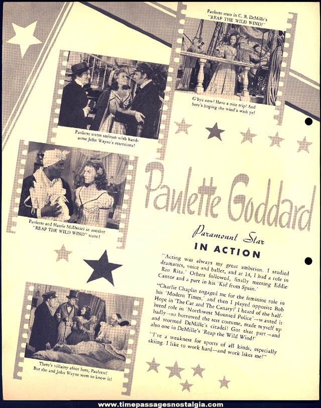Colorful 1942 Paulette Goddard Dixie Lid Ice Cream Premium Movie Star Picture Card