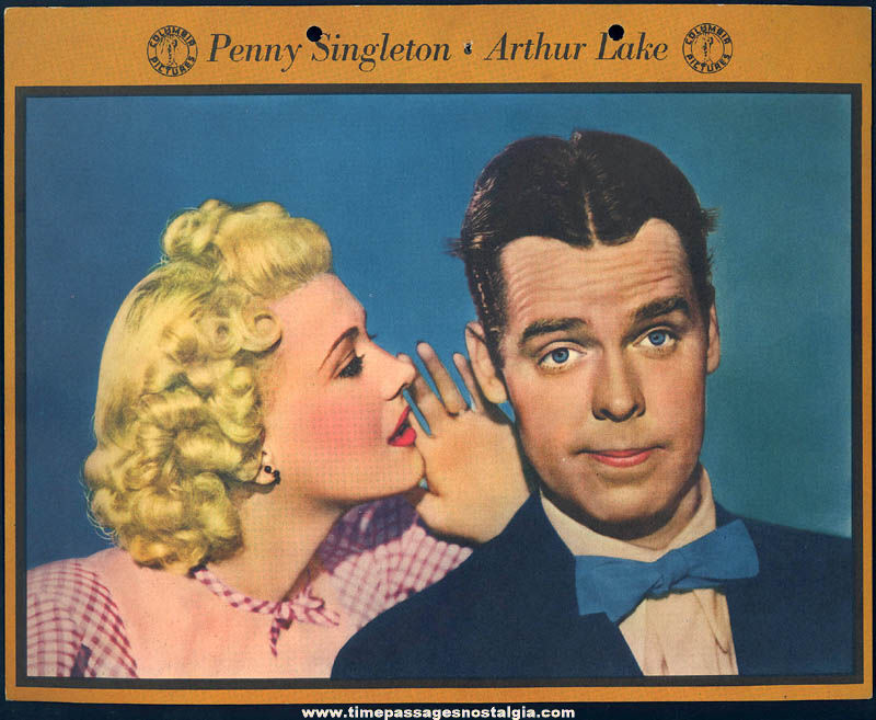 Colorful 1941 Penny Singleton & Arthur Lake Dixie Lid Ice Cream Premium Movie Star Picture Card