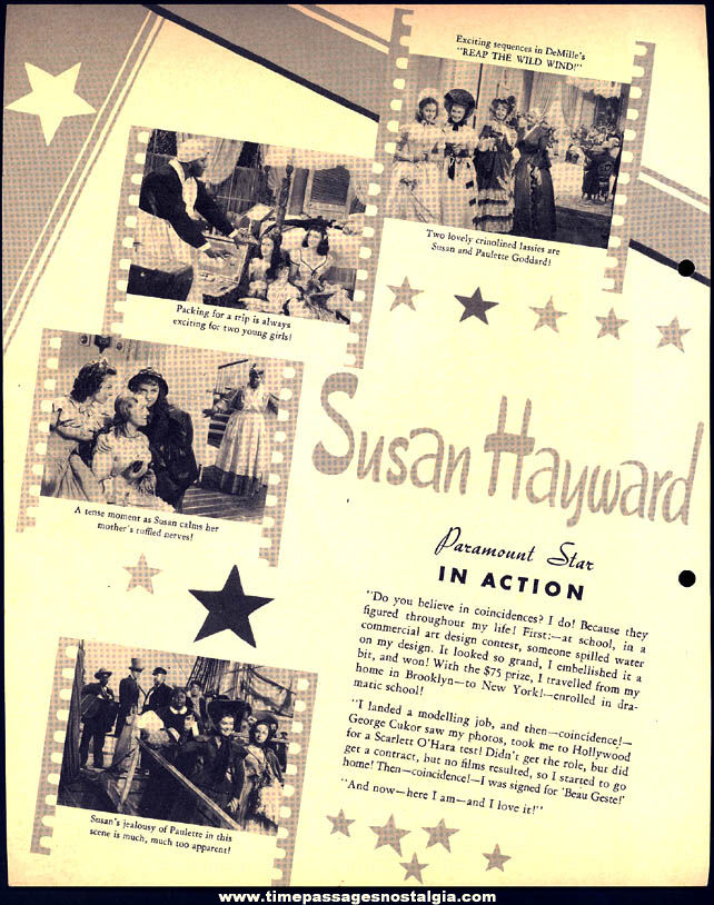 Colorful 1942 Susan Hayward Dixie Lid Ice Cream Premium Movie Star Picture Card