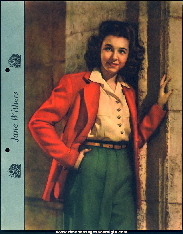 Colorful 1942 Jane Withers Dixie Lid Ice Cream Premium Movie Star Picture Card