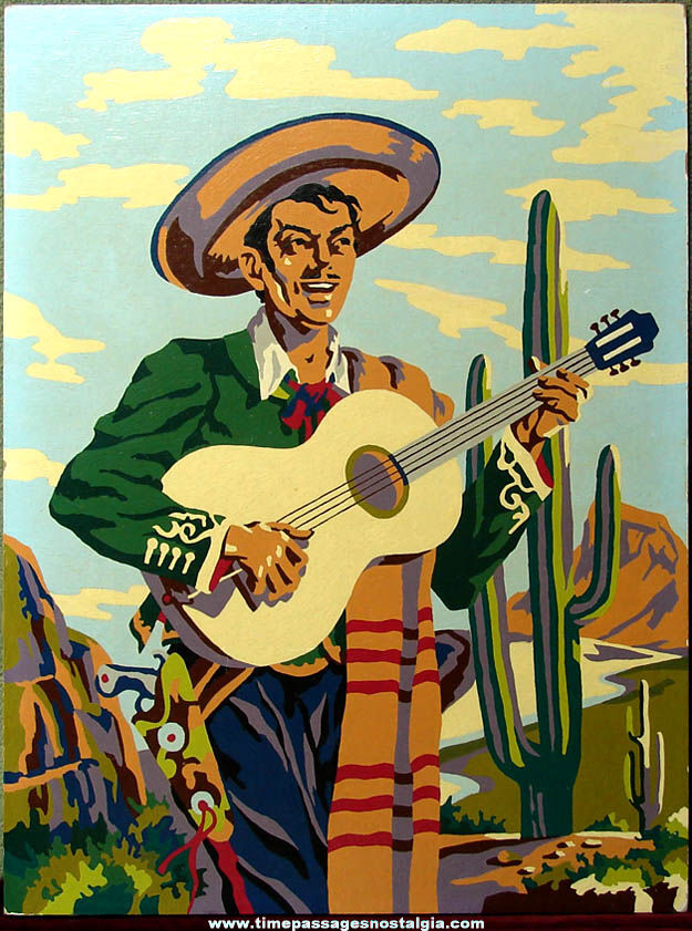 Colorful Old Paint By Numbers Mexican Man with Guitar Painting