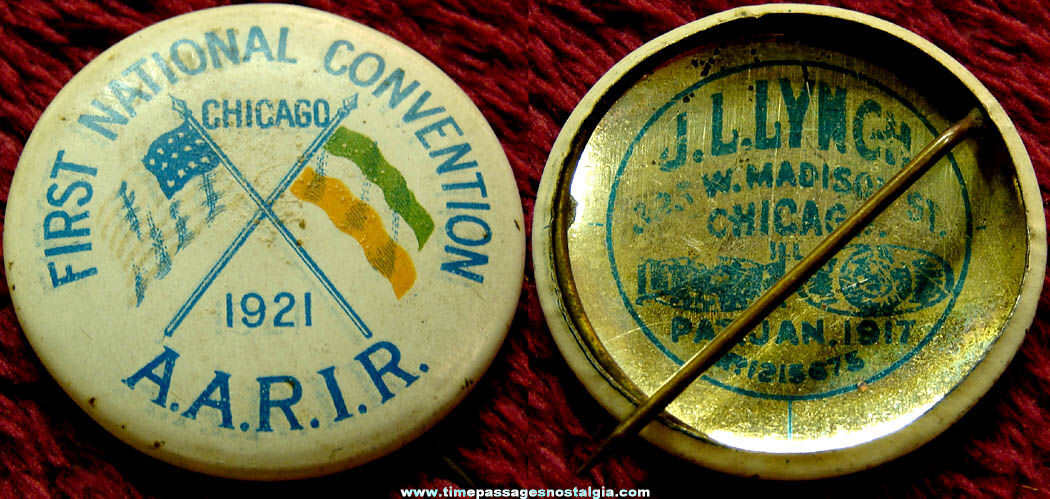1921 American Association for The Recognition of The Irish Republic First National Convention Pin Back Button