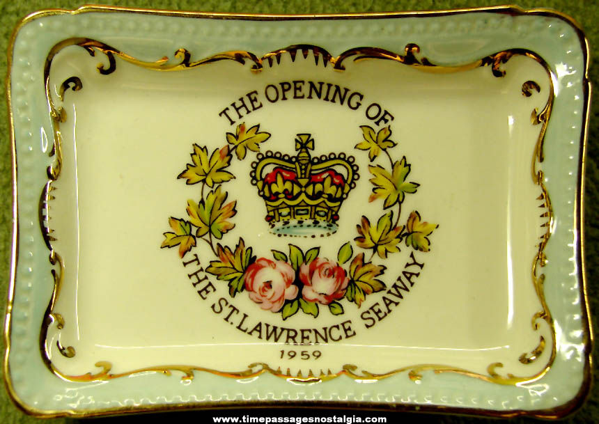 Small 1959 Canadian St. Lawrence Seaway Opening Commemorative Souvenir Bone China Tray