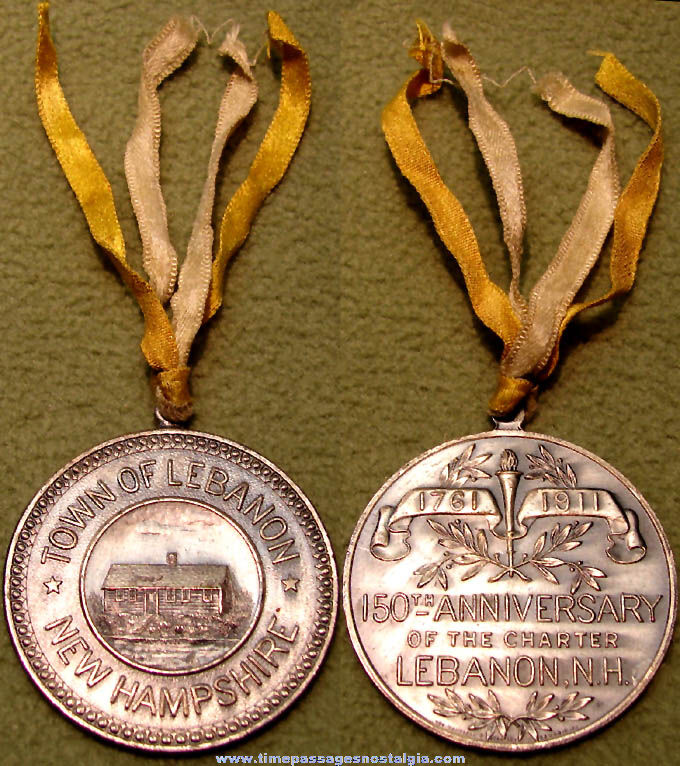 1911 Town of Lebanon New Hampshire 150th Anniversary Medal with Ribbons