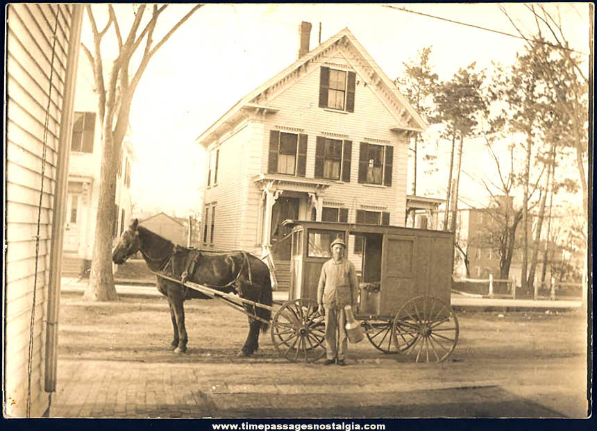 Old Unused Milkman Horse & Delivery Wagon Real Photo Post Card