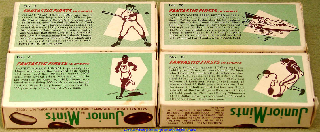 (4) 1969 National Biscuit Company Candy Boxes with Fantastic Firsts In Sports Trading Cards