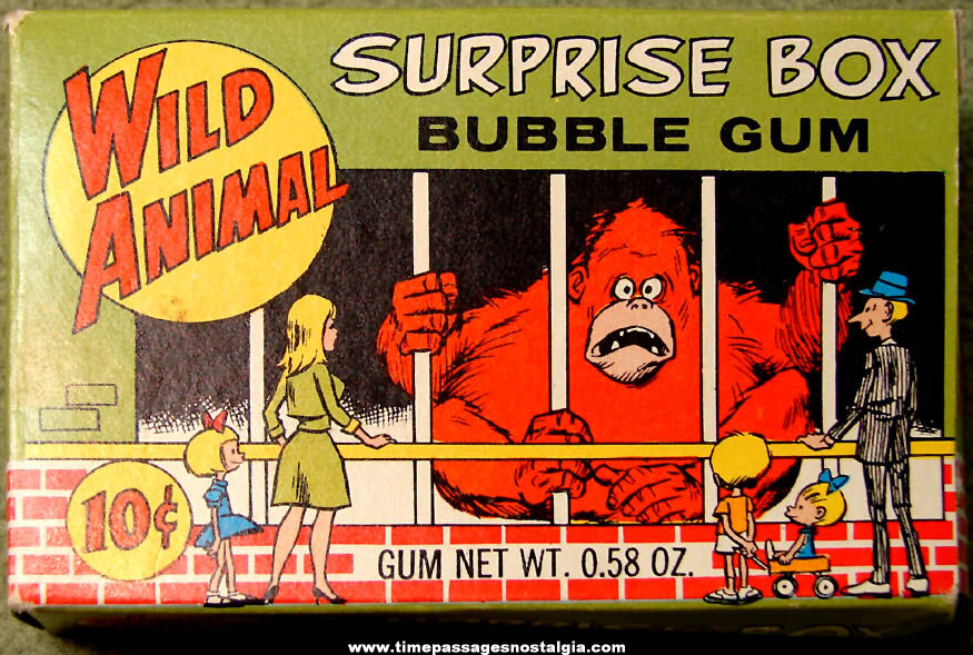 Colorful Old Topps Chewing Gum Wild Animal Surprise Box Bubble Gum Advertising Box