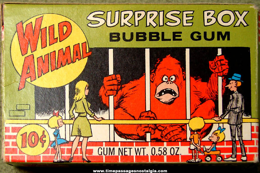 Colorful Old Topps Chewing Gum Wild Animal Surprise Box Bubble Gum Advertising Box