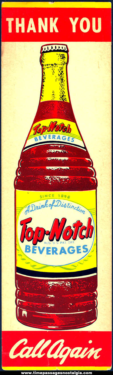 Old Top Notch Beverages Soda Advertising Cardboard Door Push Sign