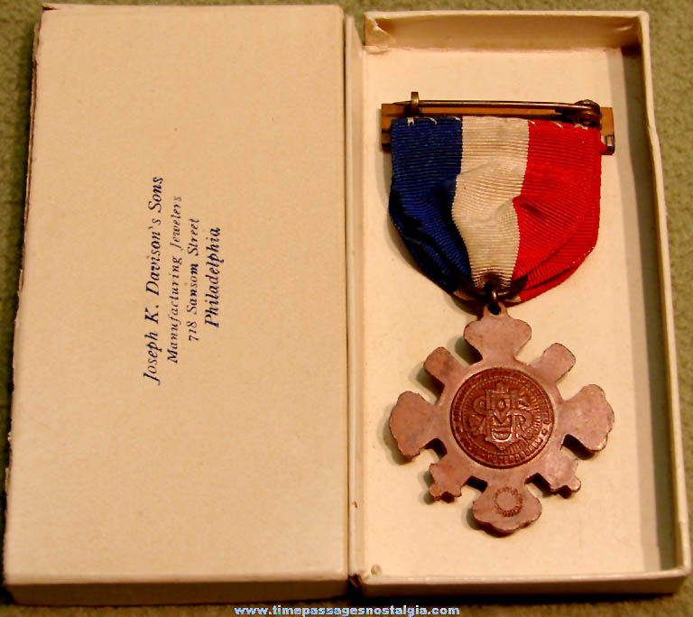 Old Boxed Sons of Veterans Auxiliary Award Ribbon with Medal