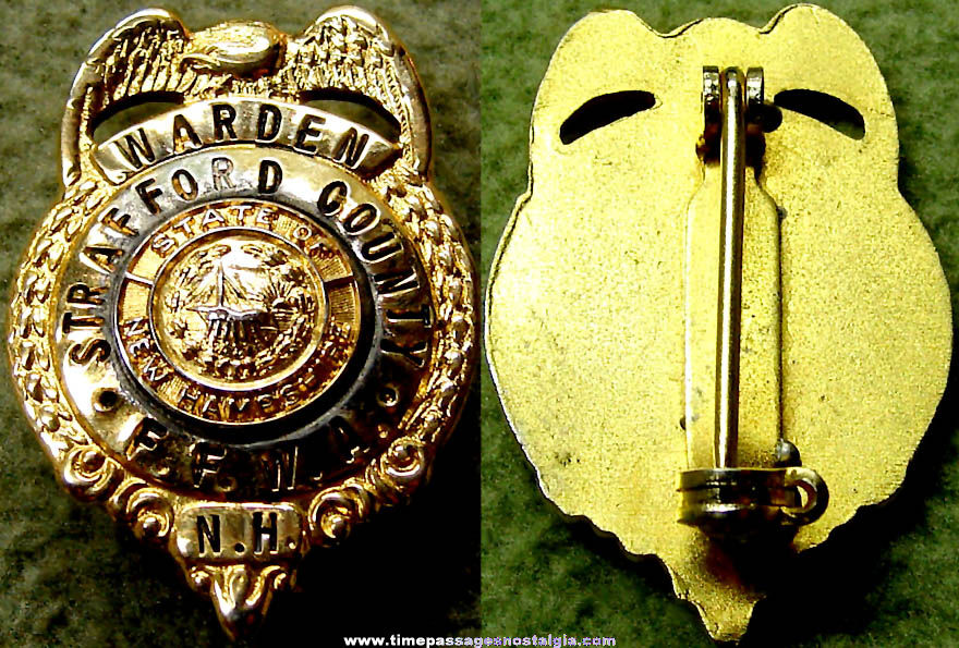 Old Strafford County New Hampshire Miniature Metal Fire Warden Badge