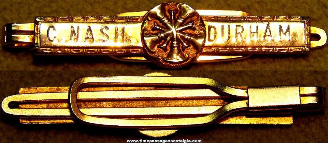 Old Durham New Hampshire Engraved Metal Fire Chief Neck Tie Jewelry Bar
